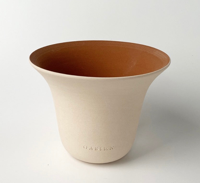 Poppy pot - ivory & deep orange