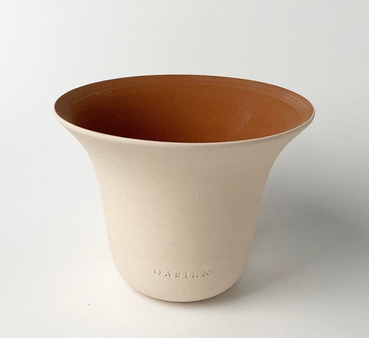 Poppy pot - ivory & deep orange